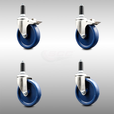 Service Caster 5 Inch 316SS Solid Poly Swivel 1 Inch Expanding Stem Caster Lock Brake, 2PK SCC-SS316TTLEX20S514-SPUS-2-S-2-1